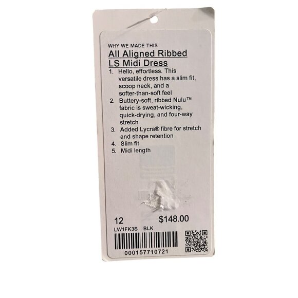 Lululemon All Aligned Ribbed Long Sleeve Midi Dress Size 12 Black Lycra Nulu - Picture 3 of 5